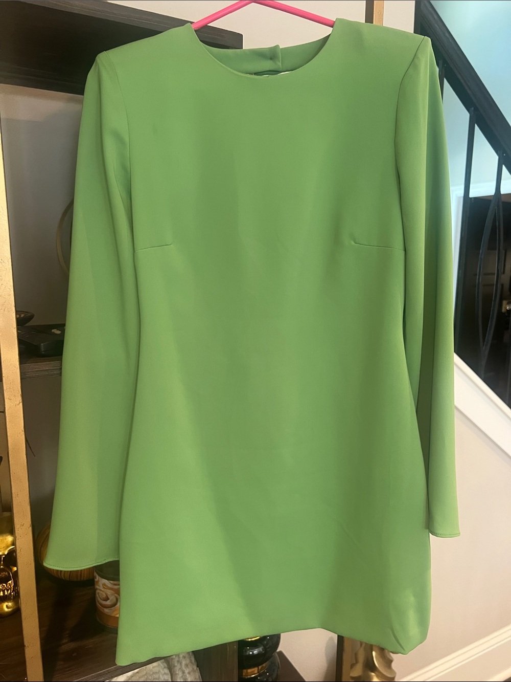 Mango Long Sleeve Shift Dress in Lime Green